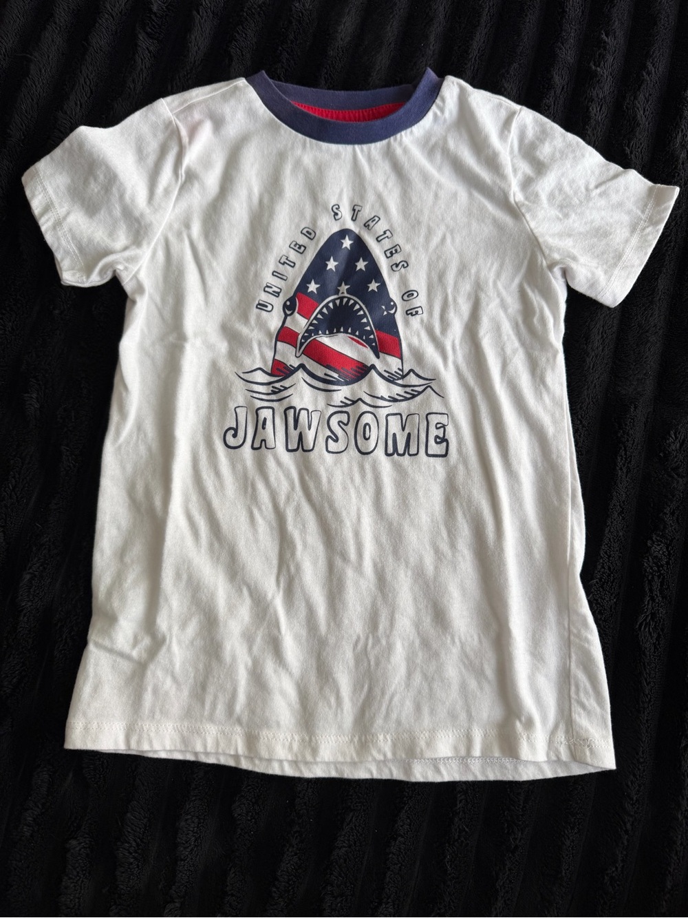 Kids' Jawsome Shark Graphic Tee - White with Navy Trim
